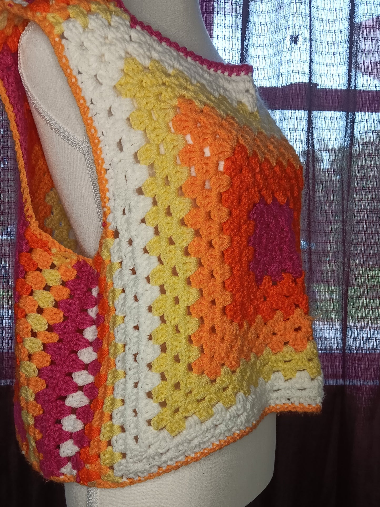Neon Granny Square Cropped Top