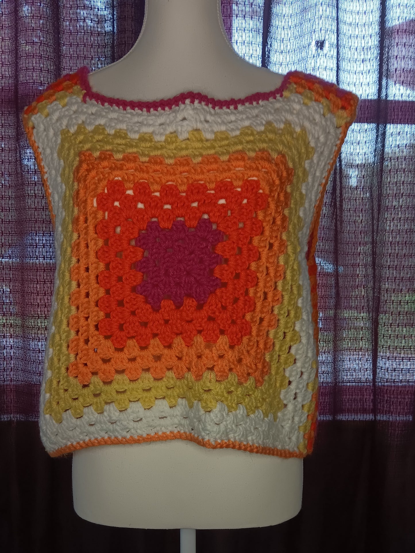 Neon Granny Square Cropped Top